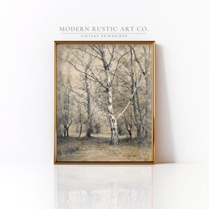 Impresión artística de bosque neutro • Decoración victoriana francesa • Pintura francesa vintage • Decoración de paisaje otoñal apagado • Póster de otoño neutro
