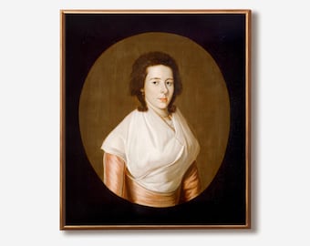 Primitive Folk Art Portrait Print: Colonial Era, American Revolution Painting of Mrs. Asa Benjamin