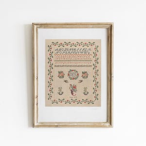 Primitive Volkskunst Print • 1851 Handarbeit von Mary S. Smith • Frühe amerikanische Stickerei-Wanddekoration • Rustikales Bauernhaus