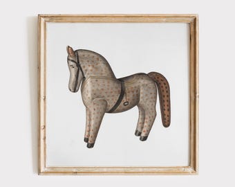 Antique Toy Horse Watercolor Print: Vintage Nursery Decor
