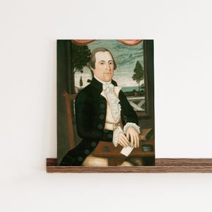 Folk Art Portrait • Captain Elisha Denison Print • Early American Revolutionary War Decor • Colonial Wall Art • Primitive Farmhouse Style