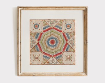 Impresión artística de colcha Lone Star: acuarela de arte popular vintage
