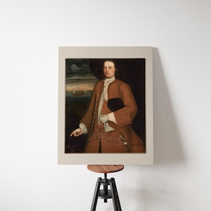 Primitive Portrait Print – Early American Folk Art – Colonial Wall Decor – Mr. Wilson by The Schuyler Limner – Rustic Farmhouse Art