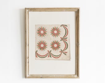 Applique Quilt Art Print: Muted Folk Art Wall Decor