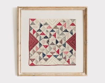 Pintura de acuarela de colcha vintage: Impresión de granja roja y verde