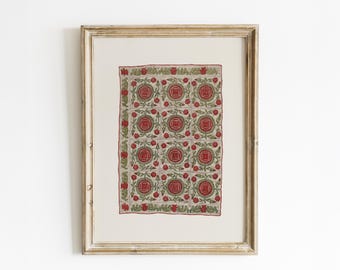Primitive Quilt Folk Art Print: Red & Green Applique, Colonial Decor
