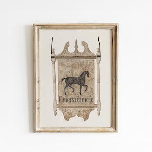 Colonial Tavern Sign Print • Primitive Horse Art • Early American Folk Art • Rustic Farmhouse Wall Decor • Vintage Bar Wall Art
