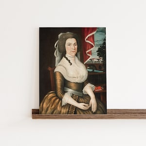 Primitive Portrait • Mrs Elizabeth Noyes Denison Print • Early American Folk Art • Colonial Wall Decor • Revolutionary War Home Style