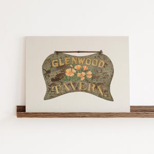 Colonial Tavern Sign Print • Early American Folk Art • Primitive Wall Decor • Rustic Farmhouse Art • Historic Glenwood Tavern Painting