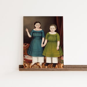 Primitive Folk Art Portrait – Early American Sibling Painting – Naive Colonial Wall Art – Rustic Farmhouse Decor – Stock Portrait Print