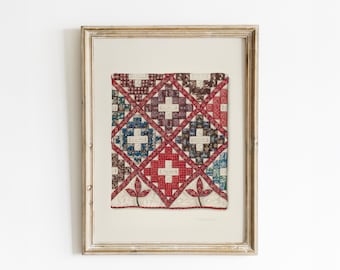 Primitive Folk Art Quilt Print: 1847 Bedspread Design, Early American Wall Art