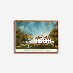 Primitive Mount Vernon Art • George Washington Folk Art Print • Early American Colonial Wall Decor • Americana Patriotic Landscape