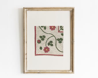Primitive Quilt Art Print: Red & Green Appliqué, Early American Folk Art