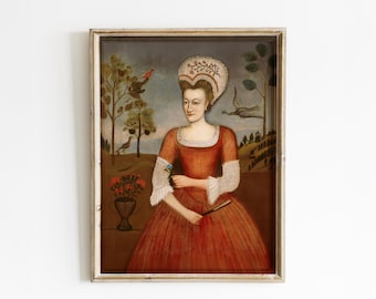 Primitive Folk Art Print: Early American Portrait Painting
