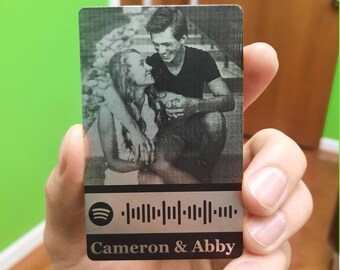 Metal Photo card with Spotify Scan Code, Valentine's Day Laser engraved wallet card insert, Custom Wallet Photo Card