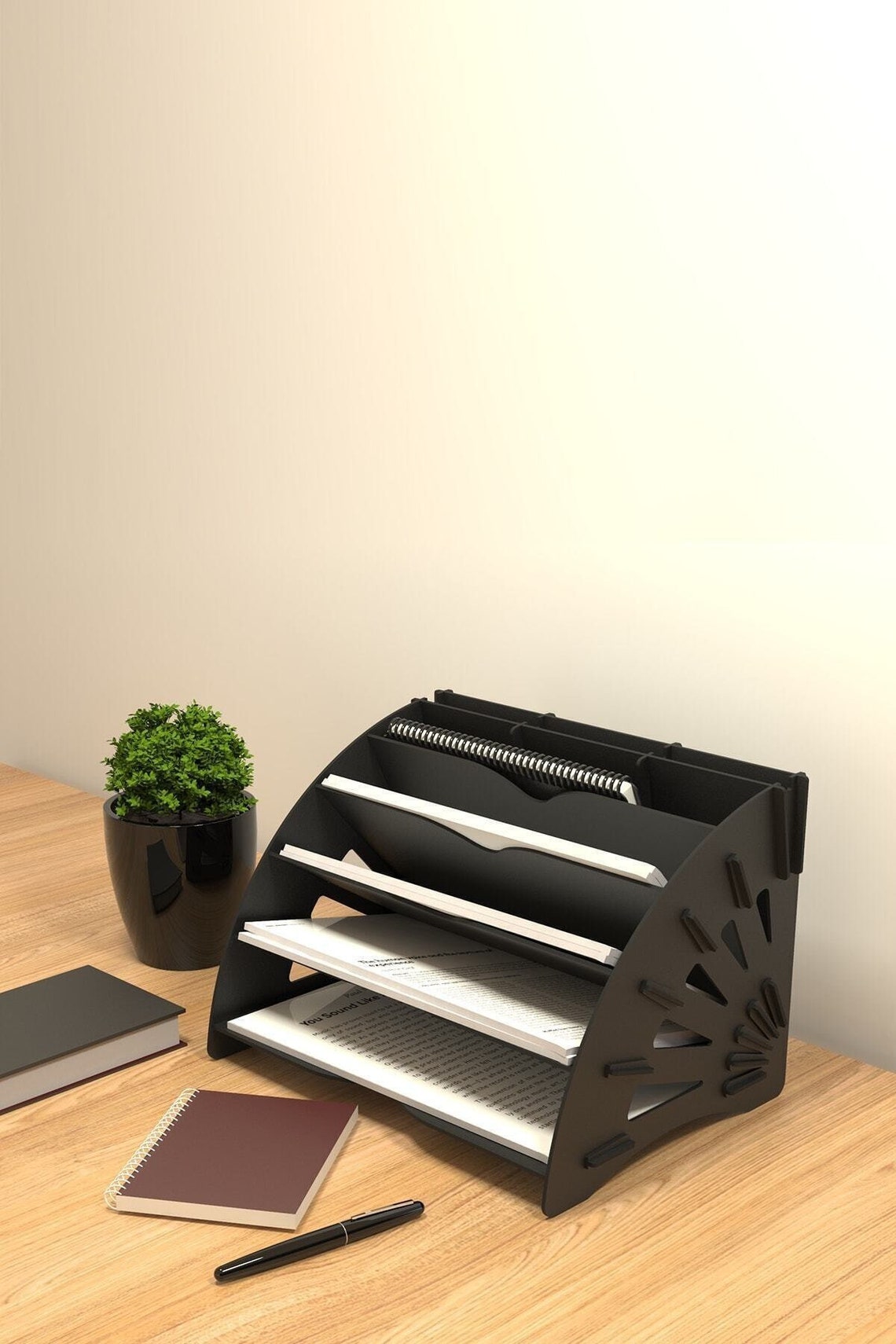 Wood Document Shelf Stand Desk Organizer / Letter Tray With 7 Etsy