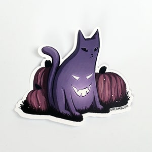 Glow In The Dark Jack O Lantern Black Cat With Pumpkins Spooky Halloween GITD Waterproof Matte Vinyl Die Cut Sticker 3 Inch image 5