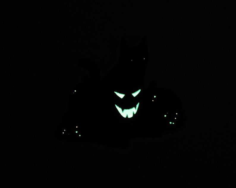 Glow In The Dark Jack O Lantern Black Cat With Pumpkins Spooky Halloween GITD Waterproof Matte Vinyl Die Cut Sticker 3 Inch image 8