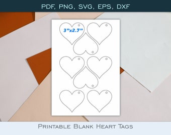 Printable Heart Blank Digital Tag Templates 3&quot;x2.7&quot; - Customize your own wedding or gift tags - PDF (A4), PNG, DXF, eps, svg formats