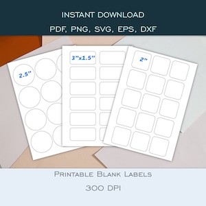 Printable Blank Label Templates - PDF (A4), PNG, SVG, dxf, eps - Instant Download - Digital Circle, Square, Rectangle Labels