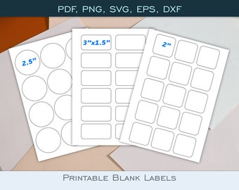Printable Blank Label Templates - PDF (A4), PNG, SVG, dxf, eps - Instant Download - Digital Circle, Square, Rectangle Labels