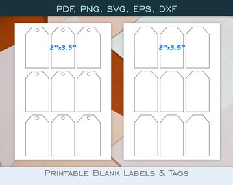 2&quot;x3.5&quot; Printable Blank Digital Tag & Label Template - SVG, PDF (A4), PNG, dxf, eps - High Resolution - 300 dpi