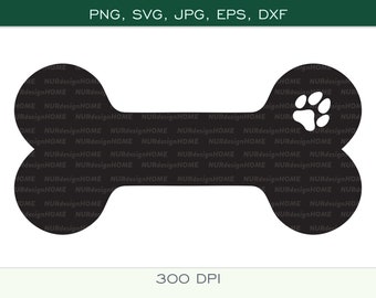 Digital Dog Bone with Paw on Template - SVG, PNG, DXF, eps, jpg - Instant Download - Cut Files for Cricut, Silhouette - 300dpi