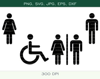 Cartello per porta del bagno per uomini, donne e disabili - SVG, PNG, DXF, eps jpg - Cartello per bagno - Cartelli per WC - File di taglio per Cricut, Silhouette - 300 dpi