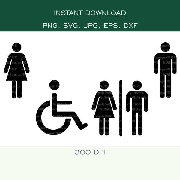 Men, Women & Disable Washroom Door Sign - SVG, PNG, DXF, eps jpg - Bathroom Sign - Toilet Signs - Cut Files for Cricut, Silhouette - 300 dpi