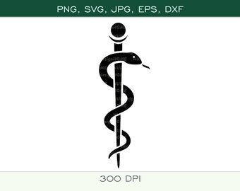 Printable Medical Symbol - SVG, PNG, dxf, eps, jpg - MD - Nurse, Doctor - Rod of Asclepius - Digital - Cut Files for Cricut, Silhouette