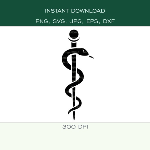 Printable Medical Symbol - SVG, PNG, dxf, eps, jpg - MD - Nurse, Doctor - Rod of Asclepius - Digital - Cut Files for Cricut, Silhouette