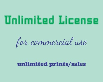 Commercial Use License - NO CLIPART is INCLUDED,  For 1 Design - Unlimited license - For unlimited prints/sales, Commercial Use License