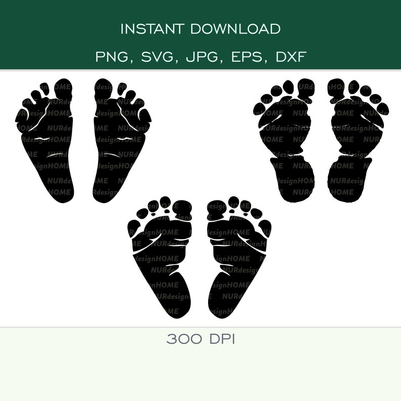 Baby Footprint Baby Feet Instant Download SVG, PNG, DXF, eps, jpg Cut Files for Cricut, Silhouette 300 dpi image 1