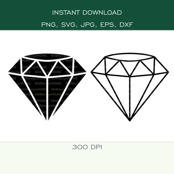 Diamong - SVG, PNG, DXF, eps, jpg - Diamond Outline - Blaock Diamond - Ring Diamond - Cut Files for Cricut, Silhouette - 300 dpi