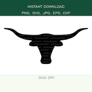 Texas Longhorn Head - SVG, PNG, DXF, eps, jpg - Cut Files for Cricut, Silhouette - 300 dpi
