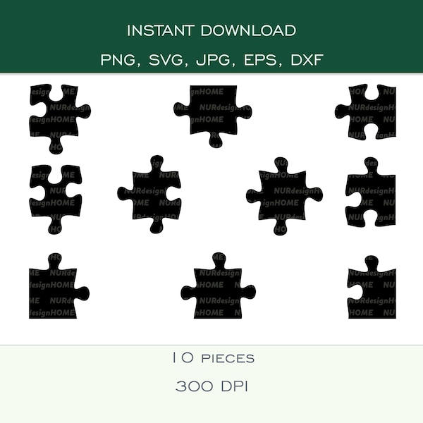 Puzzle Pieces - SVG, PNG, DXF, eps, jpg - Cut Files for Cricut, Silhouette - Instant Download - 300 dpi