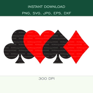 Juegos de naipes digitales imprimibles - Símbolos - SVG, PNG, DXF, eps, jpg - Descarga instantánea - Archivos de corte para Cricut, Silueta - 300 dpi