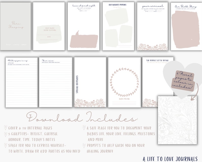 Baby Book and Grief Journal Printable Born Sleeping Stillborn Keepsake