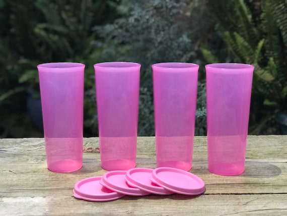 NEW Tupperware 16 oz Tumblers Set of 4  Pink With Same Color Seal 