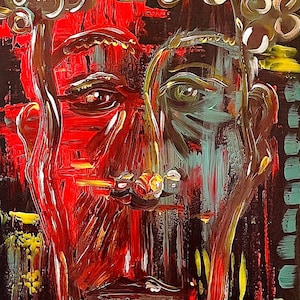 Original Artwork by Lauren Jones “Pineapple Head” 15x29 Acrylic on Canvas Expressionist Painting