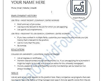 Mall för foto-CV: Anpassat Word-dokument, nybörjarvänligt (digital nedladdning)