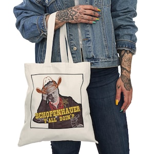 Borsa tote naturale, divertente borsa tote in tela "Schopenhauer Y'all Doin" di filosofia, ottimo regalo per nerd della filosofia, topi di biblioteca, divertente borsa per libri, Arthur