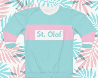 Golden Girls St. Olaf Sweatshirt | Rose Nylund Sweater | Vintage TV Apparel | Pastel Retro Stripe Sweatshirt | Teal and Pink Pullover