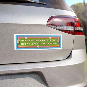 Lustiger Automagnet: Sarkastischer Anti-Tesla Autoaufkleber Bild 1