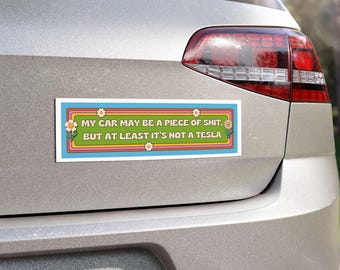 Rolig bilmagnet: Sarkastisk anti-Tesla-stötfångardekal