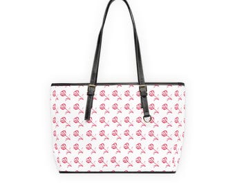Pink Rose Pattern PU Leather Shoulder Bag | Floral Tote, Rose Print