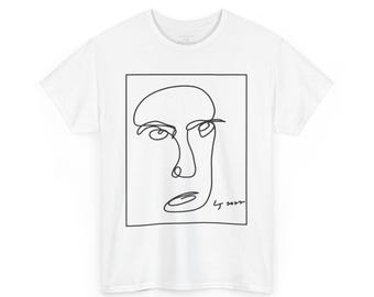 Picasso-inspirerat ansikte-t-shirt: T-shirt med en linjekonstgrafik