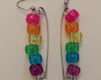 Rainbow safety pin earrings