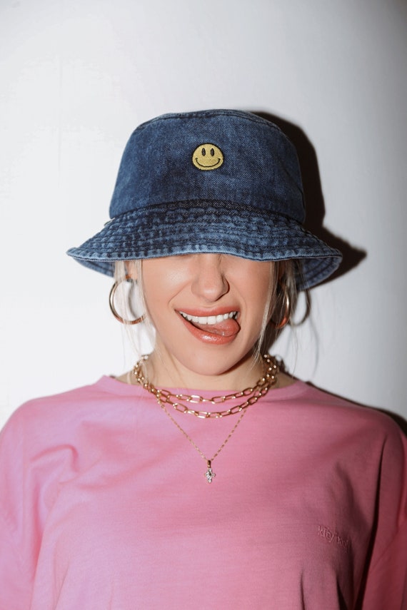 Blue Jean Washed Bucket Hat Smiley 