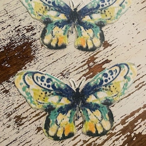 Set of 2 Butterfly Appliqués, Painterly Cotton Blend Sew-On Patches (7x4 Inches)